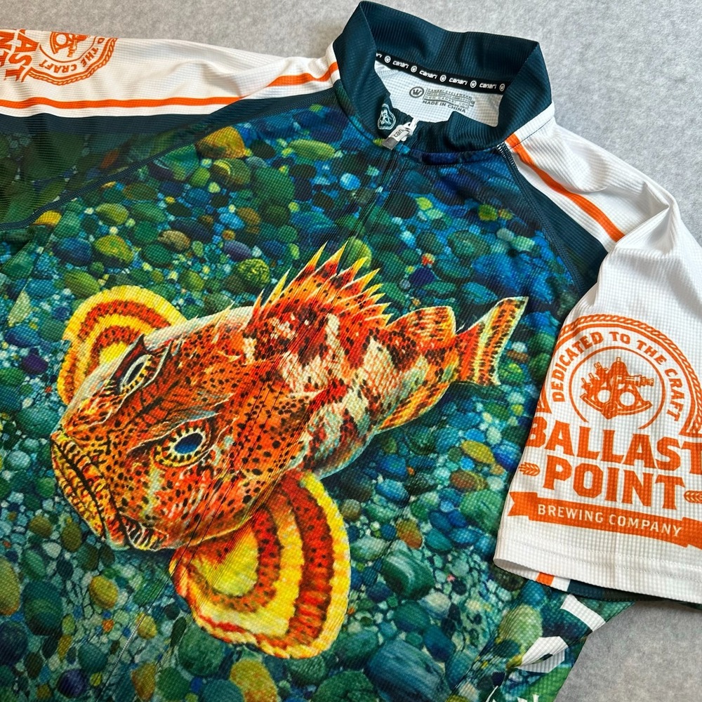 Canari Cyclewear Ballast Point Sculpin Fish Cycling Jersey Mens XL Full Zip Beer